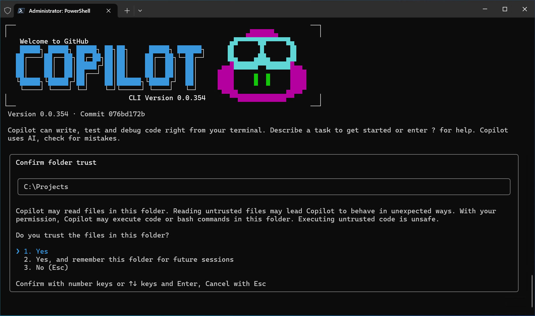 GitHub Copilot CLI 第一次啟動